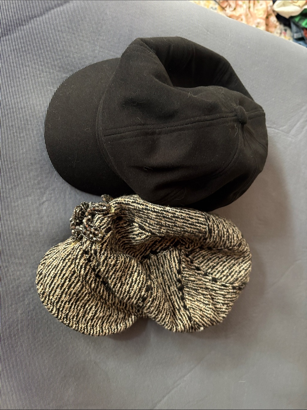 Women’s Black Newsboy Cap and Black-Cream Tweed Baker Boy Hat Set - Unbranded